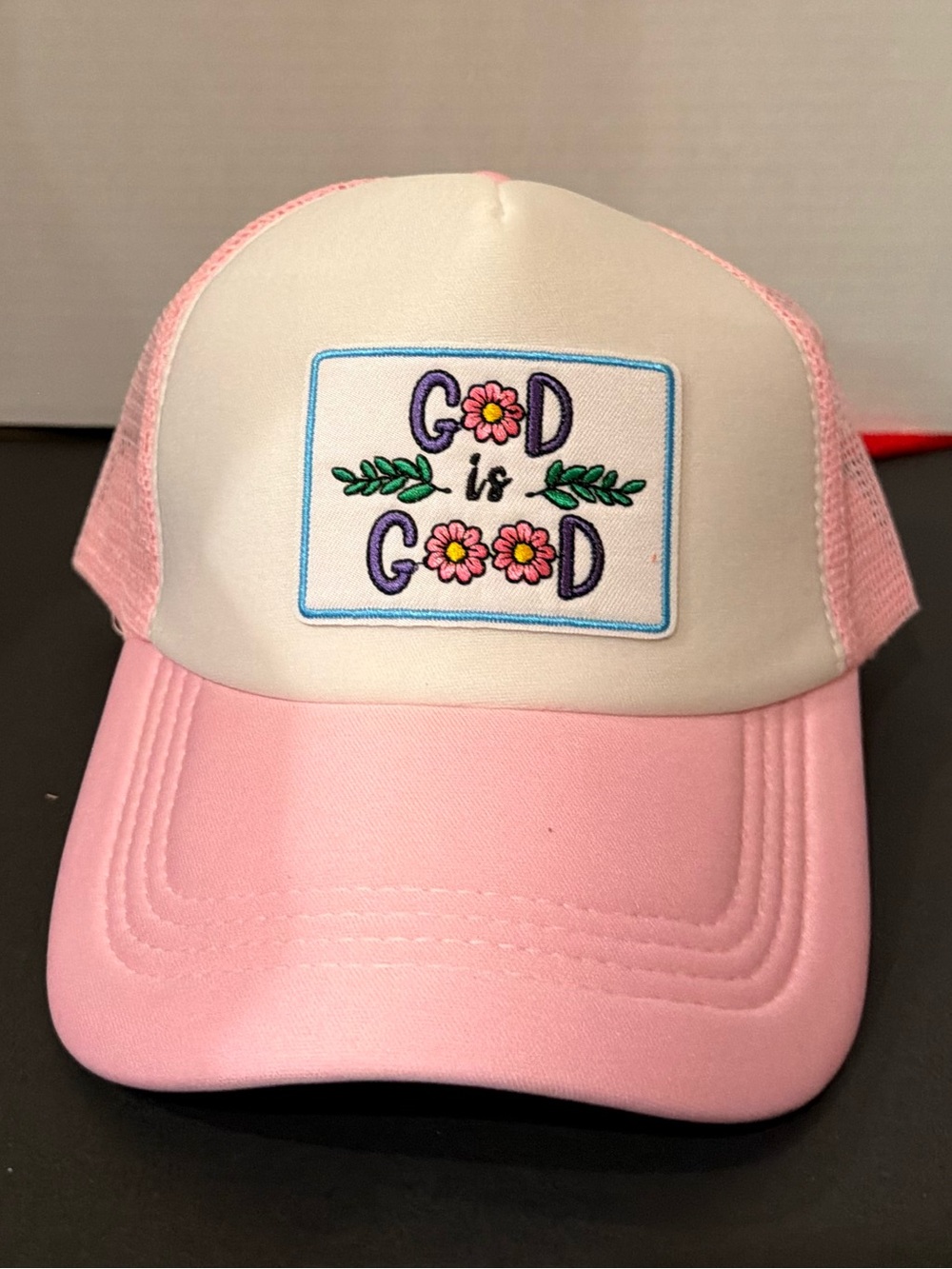 Pink and White 'Good is Good' custom Trucker Hat